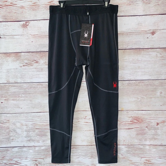 🔥 NWT Spyder Men’s Active ProWeb Leggings Base Layer Pants Compression Black - Picture 3 of 7
